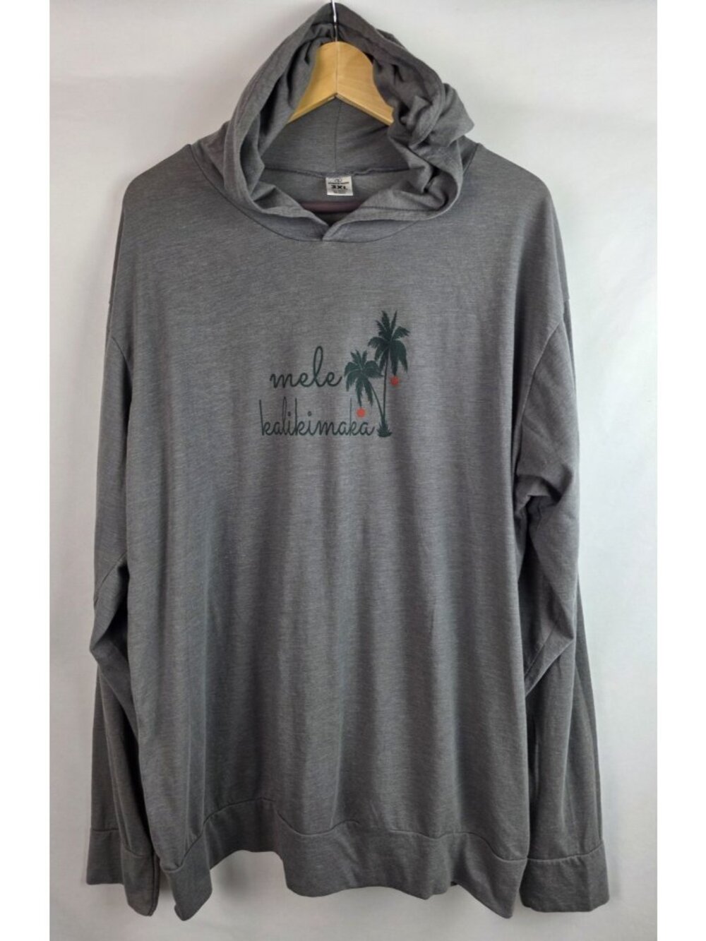 Mele Kalikimaka Christmas Shirt Size 3XL Gray Hawaiian Long Sleeve Hooded Top